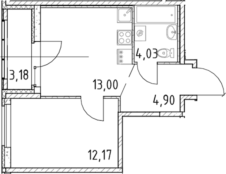 1-комнатная квартира 34.1 м², 23/23 эт., ЖК «Город Первых»